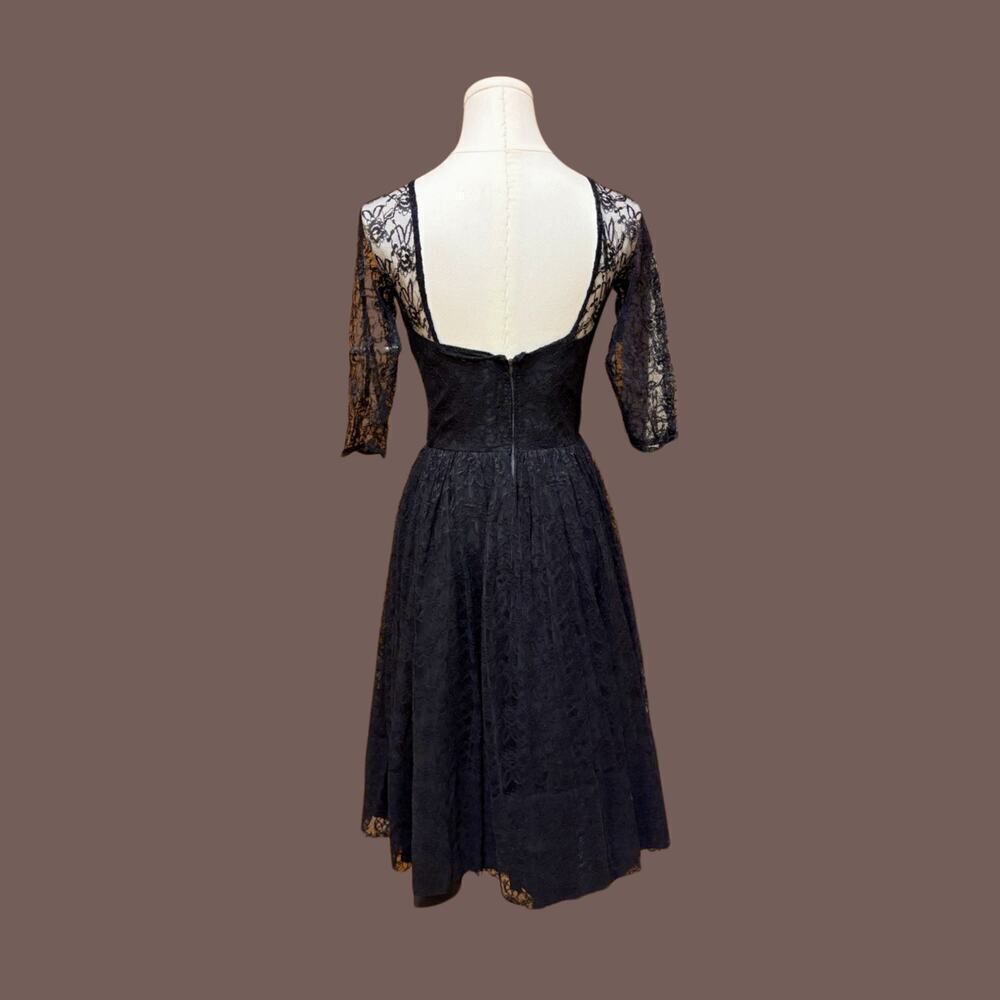 VTG 1950s Black Floral Lace Fit & Flare Cocktail Dress w/ Talon Zipper Size XS - Picture 2 of 6